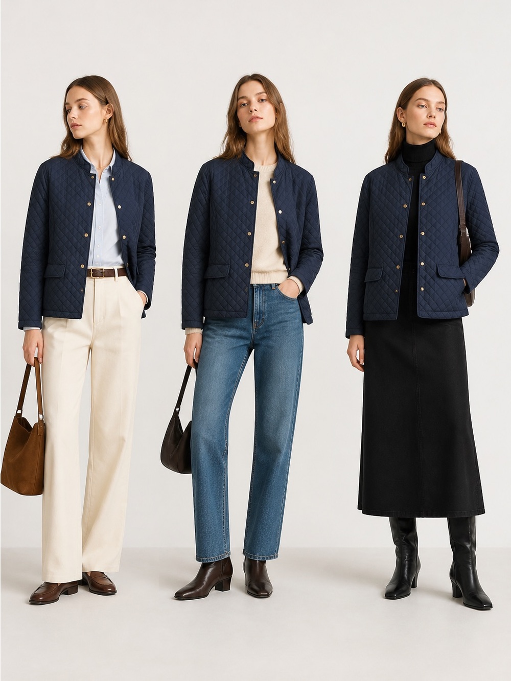 Laura Ashley Quilted Navy Jacket - Classic Snap-Front Blazer